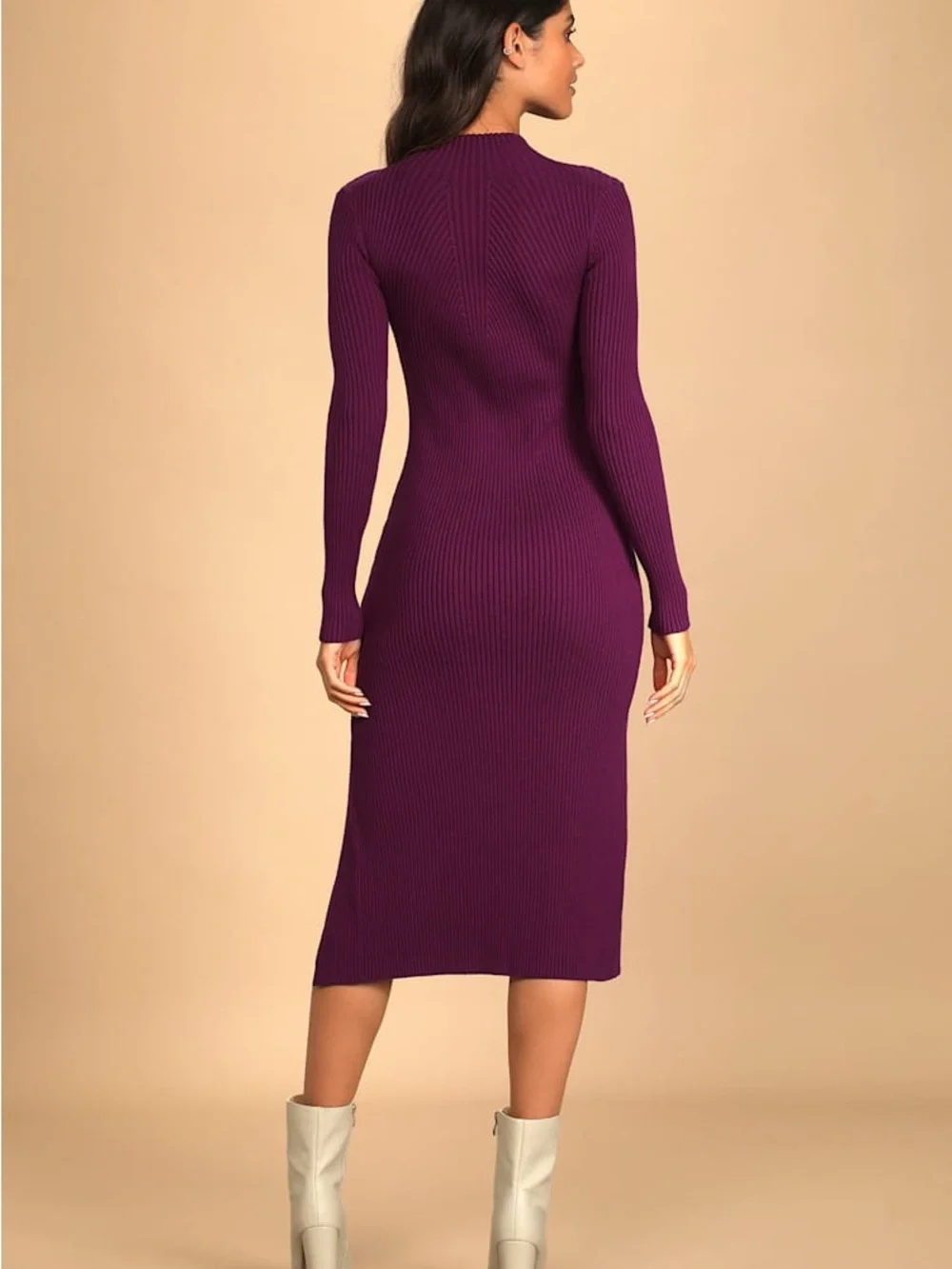 Lulus Wondrous Winter Plum Ribbed Long Sleeve Bodycon Sweater Dress Size L NWT